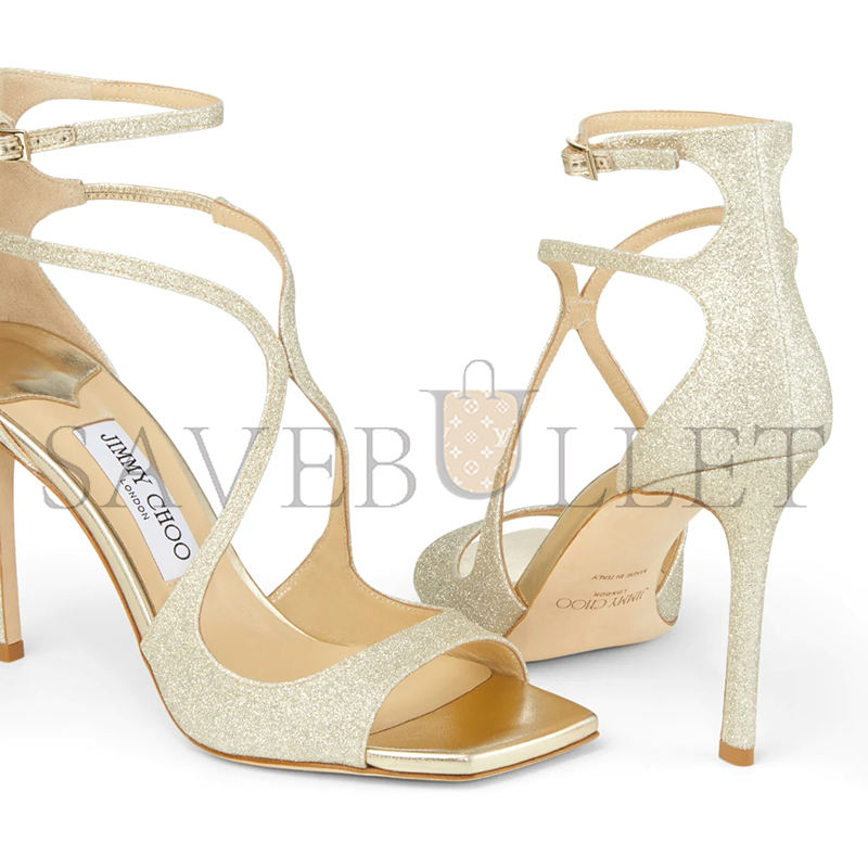 JIMMY CHOO AZIA 95 PLATINUM ICE DUSTY GLITTER SANDALS AZIA95DGZ JIMMY CHOO AZIA 95 PLATINUM ICE DUSTY GLITTER SANDALS AZIA95DGZ